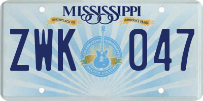 MS license plate ZWK047