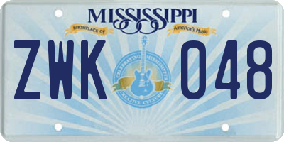 MS license plate ZWK048
