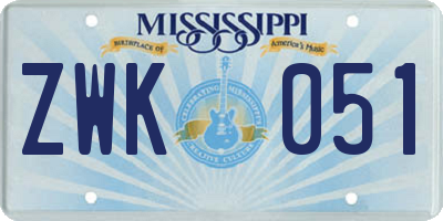 MS license plate ZWK051