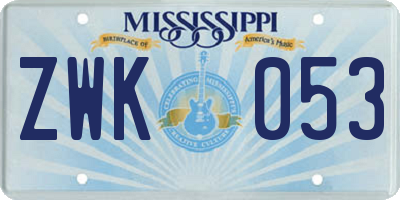MS license plate ZWK053