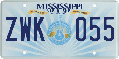 MS license plate ZWK055