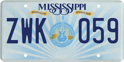 MS license plate ZWK059
