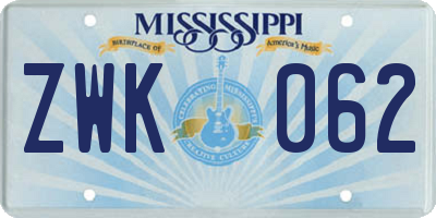 MS license plate ZWK062