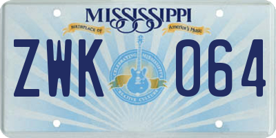MS license plate ZWK064