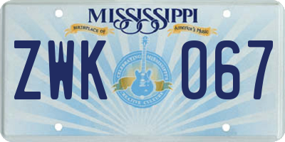 MS license plate ZWK067