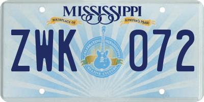 MS license plate ZWK072