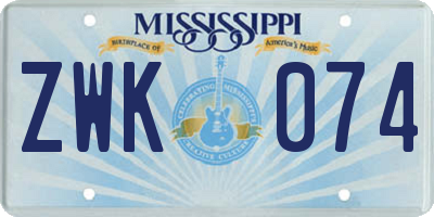 MS license plate ZWK074