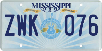 MS license plate ZWK076