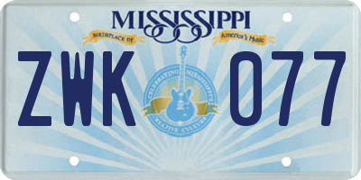 MS license plate ZWK077