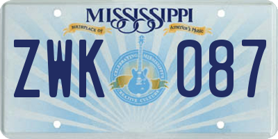 MS license plate ZWK087