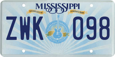 MS license plate ZWK098