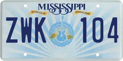 MS license plate ZWK104