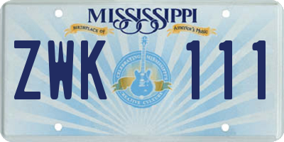 MS license plate ZWK111