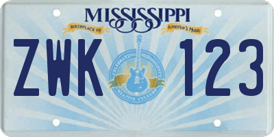 MS license plate ZWK123