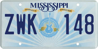 MS license plate ZWK148