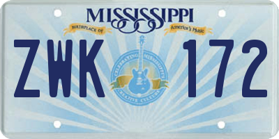 MS license plate ZWK172