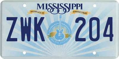 MS license plate ZWK204