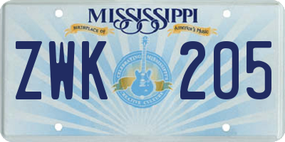 MS license plate ZWK205
