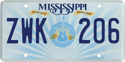 MS license plate ZWK206