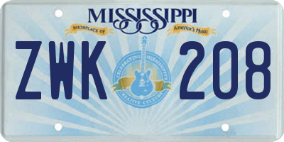 MS license plate ZWK208