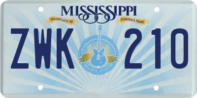 MS license plate ZWK210