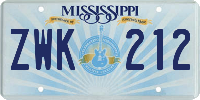 MS license plate ZWK212