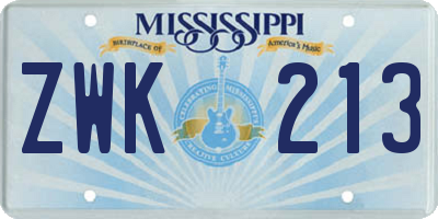 MS license plate ZWK213