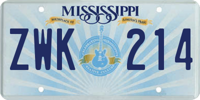 MS license plate ZWK214