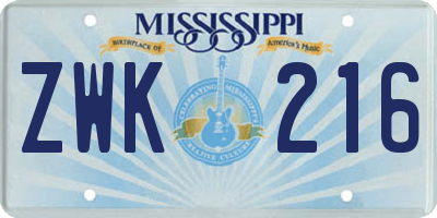 MS license plate ZWK216