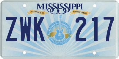 MS license plate ZWK217