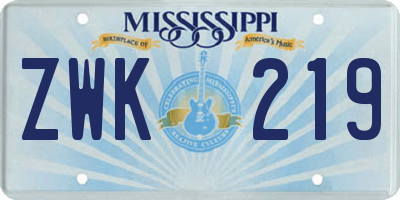 MS license plate ZWK219