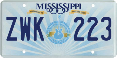MS license plate ZWK223