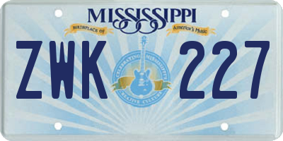 MS license plate ZWK227
