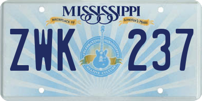 MS license plate ZWK237