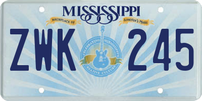 MS license plate ZWK245