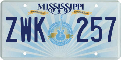 MS license plate ZWK257