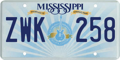 MS license plate ZWK258