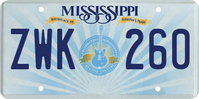 MS license plate ZWK260