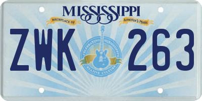 MS license plate ZWK263