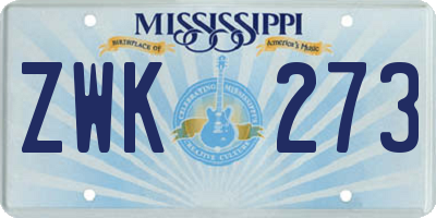 MS license plate ZWK273