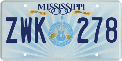 MS license plate ZWK278