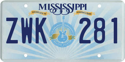 MS license plate ZWK281
