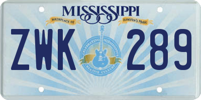 MS license plate ZWK289