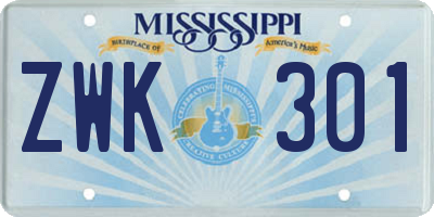 MS license plate ZWK301