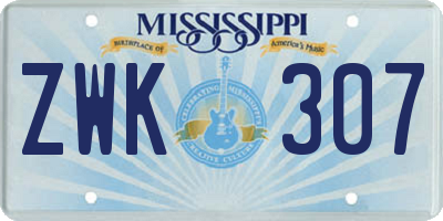 MS license plate ZWK307