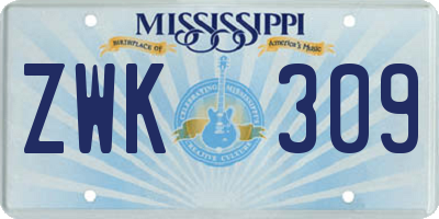 MS license plate ZWK309