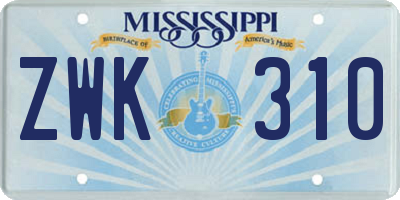 MS license plate ZWK310