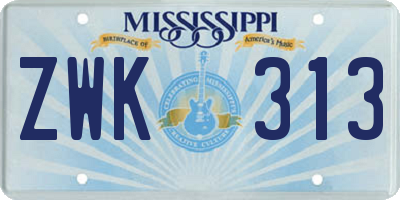 MS license plate ZWK313