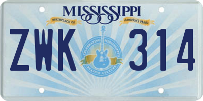MS license plate ZWK314