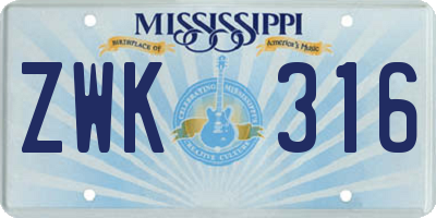 MS license plate ZWK316